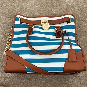 NWT - Michael Kors Hamilton Striped Canvas Tote Blue and White